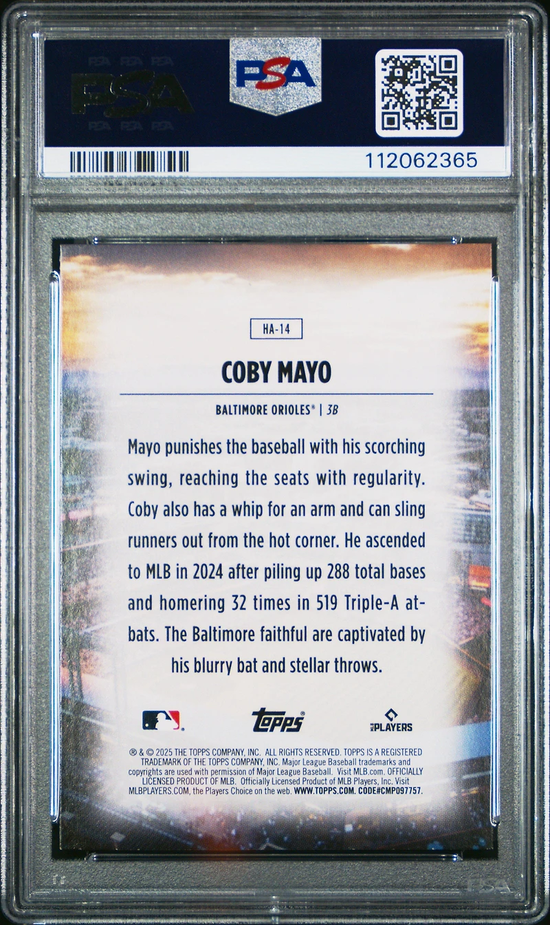 2025 Topps Home Field Advantage Ha14 Coby Mayo PSA 9