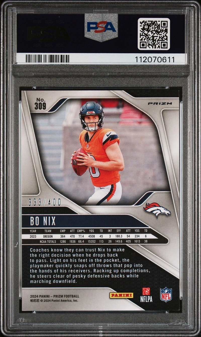 2024 Panini Prizm 309 Bo Nix Pandora PSA 9