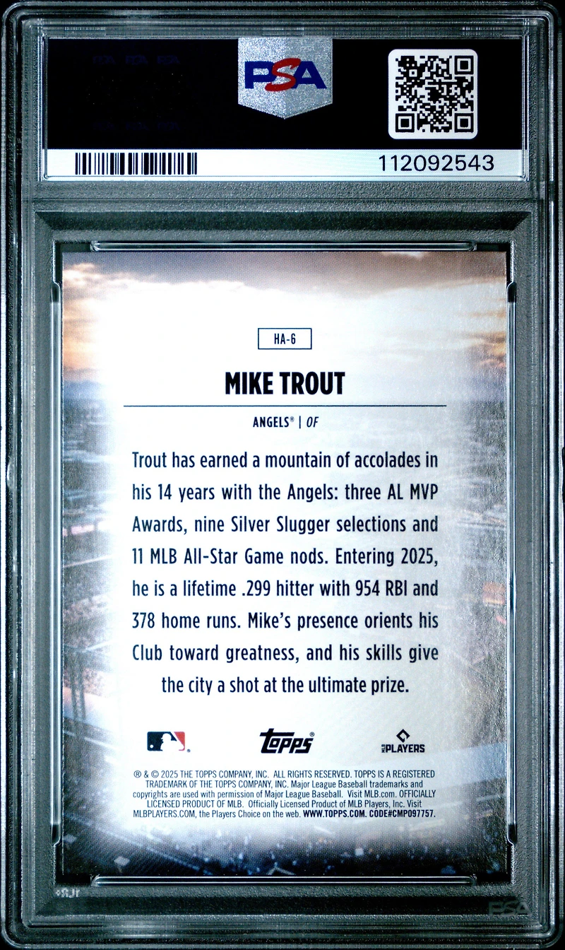 2025 Topps Home Field Advantage Ha6 Mike Trout PSA 9