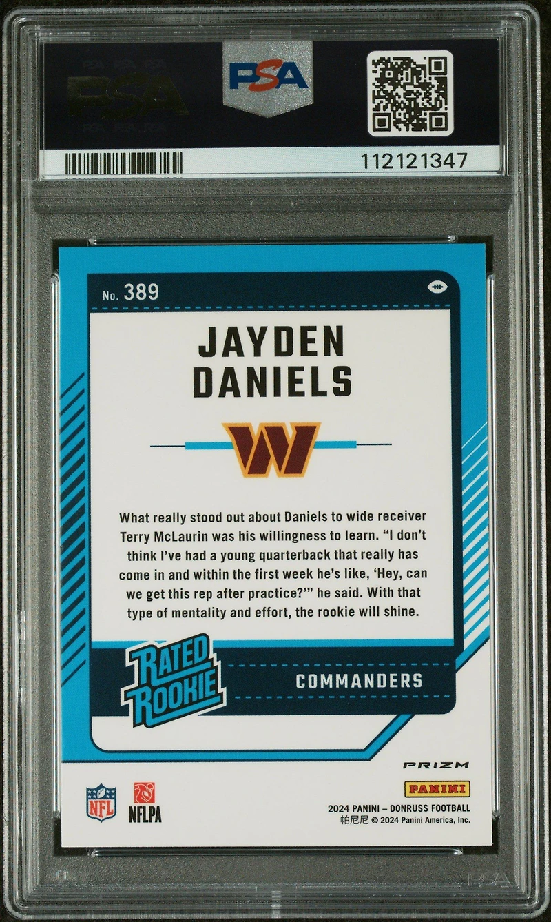 2024 Panini Donruss 389 Jayden Daniels Optic Preview-pink PSA