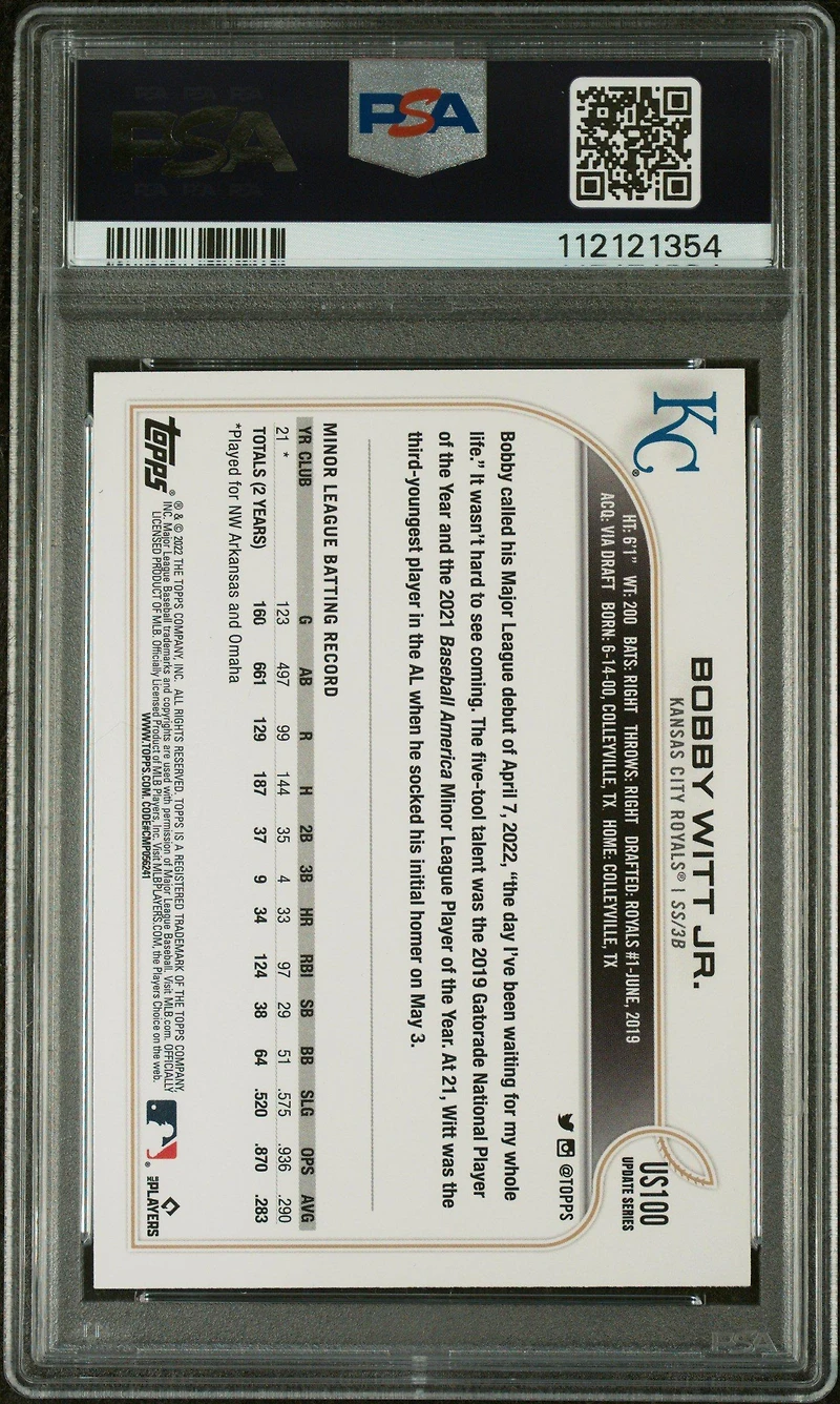2022 Topps Update Us100 Bobby Witt Jr. Rainbow Foil PSA 9
