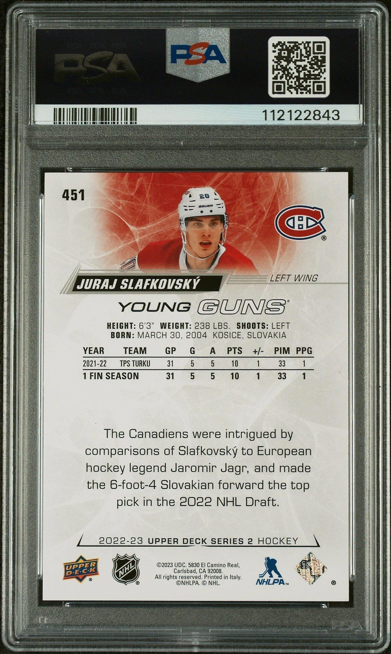 2022 Upper Deck 451 Juraj Slafkovsky PSA 9