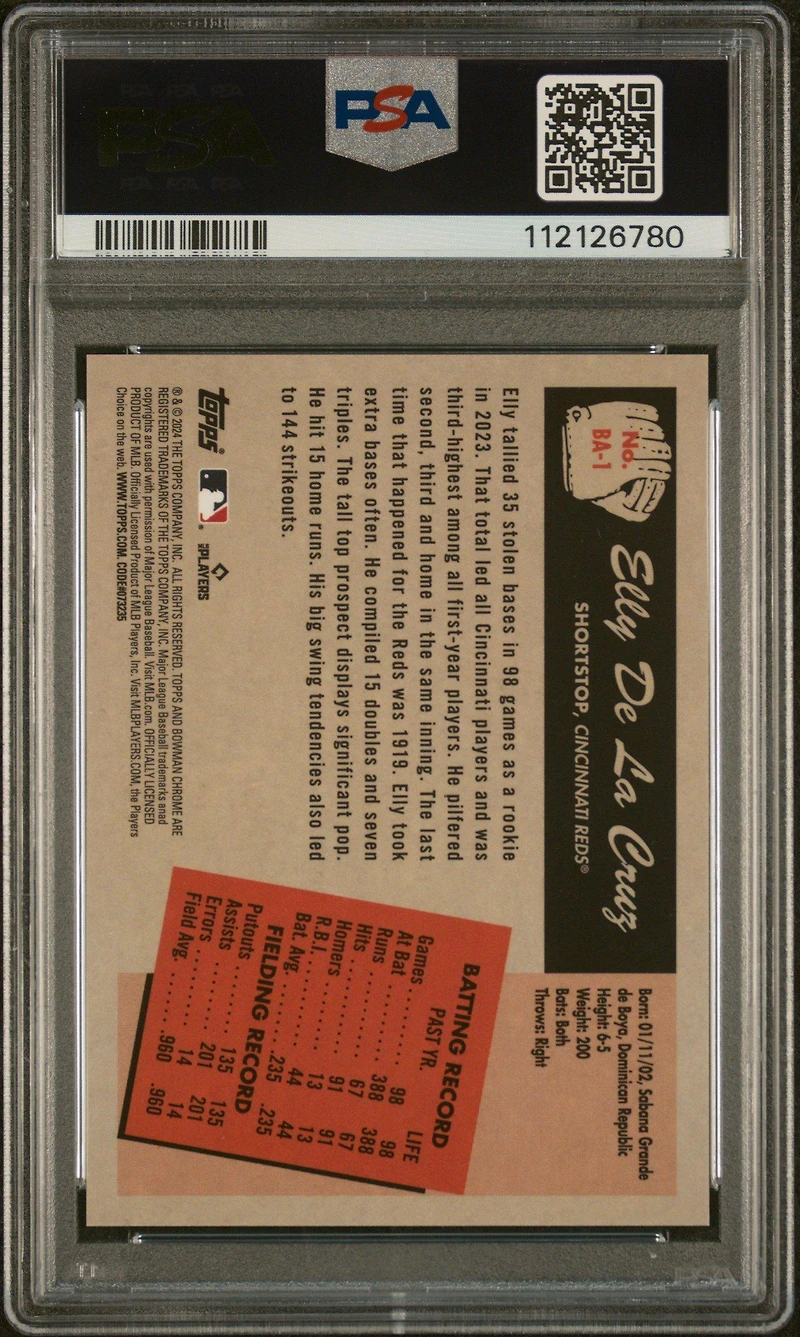 2024 Bowman 1955 Bowman Anime Ba1 Elly De La Cruz Gold Refractor PSA 9
