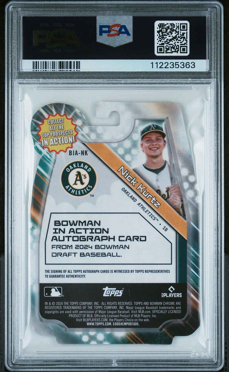 2024 Bowman Draft Bowman In Action Autographs Biank Nick Kurtz PSA 10