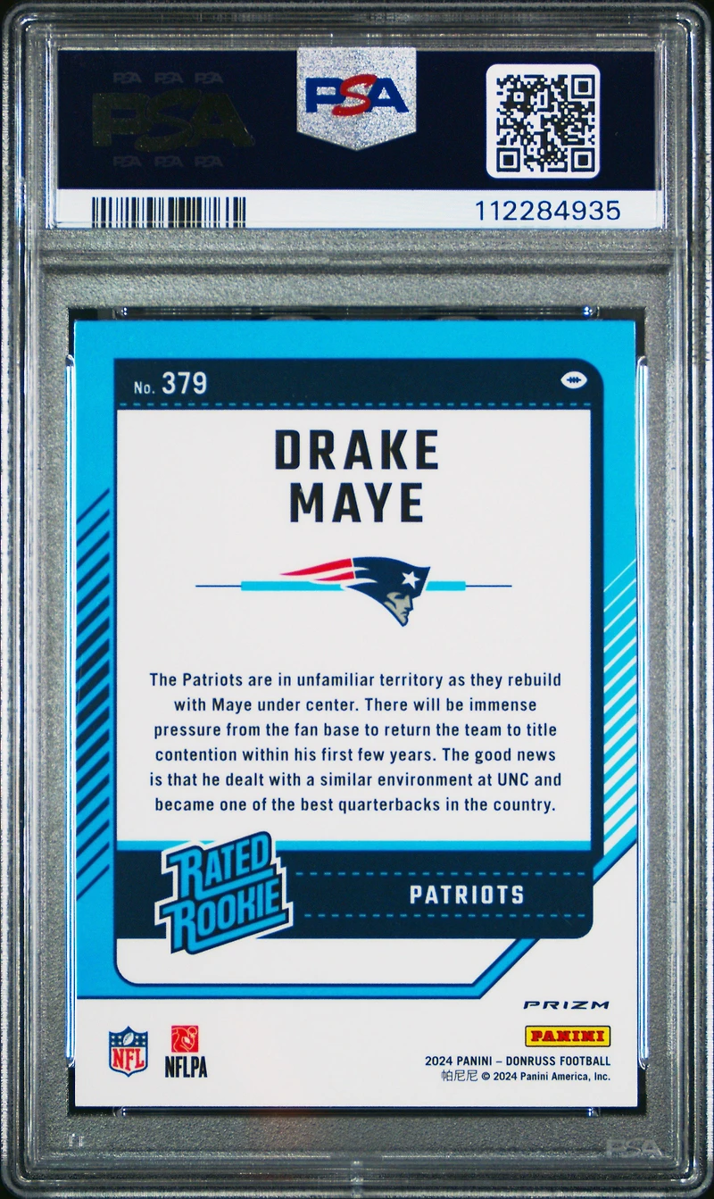 2024 Panini Donruss 379 Drake Maye Optic Preview-pink PSA