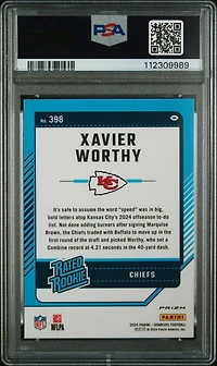 2024 Panini Donruss 398 Xavier Worthy Optic Preview-red Wave PSA 10
