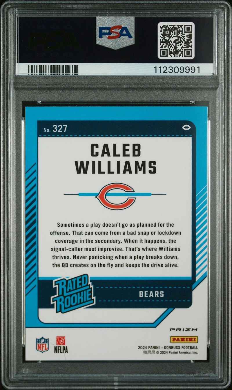 2024 Panini Donruss 327 Caleb Williams Optic Preview-pink PSA 10
