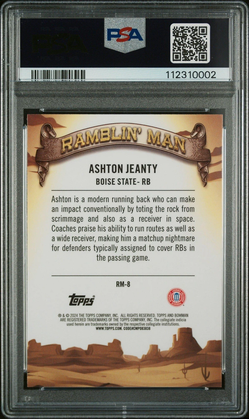 2024 Bowman University Chrome Ramblin' Man Rm8 Ashton Jeanty PSA 10