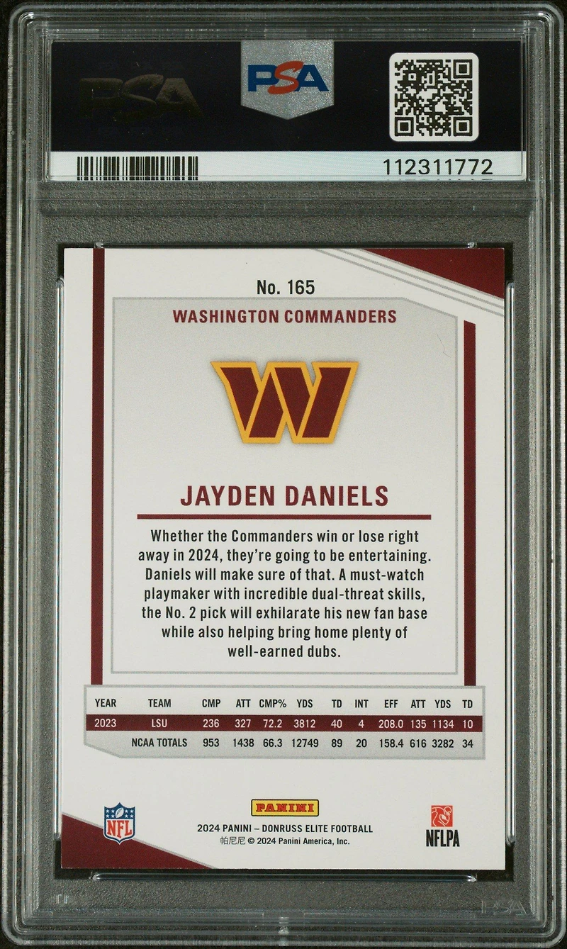 2024 Panini Donruss Elite 165 Jayden Daniels Aspirations Shimmer PSA 8