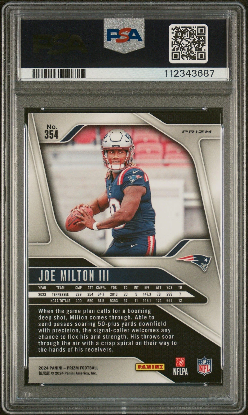 2024 Panini Prizm 354 Joe Milton Iii Silver Prizm PSA 10