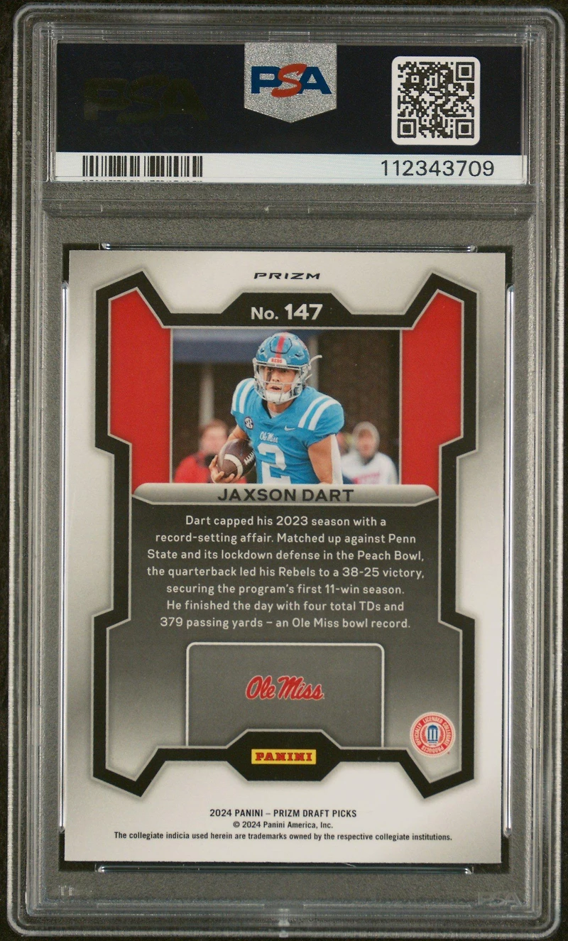 2024 Panini Prizm Draft Picks 147 Jaxson Dart Purple Wave PSA 10