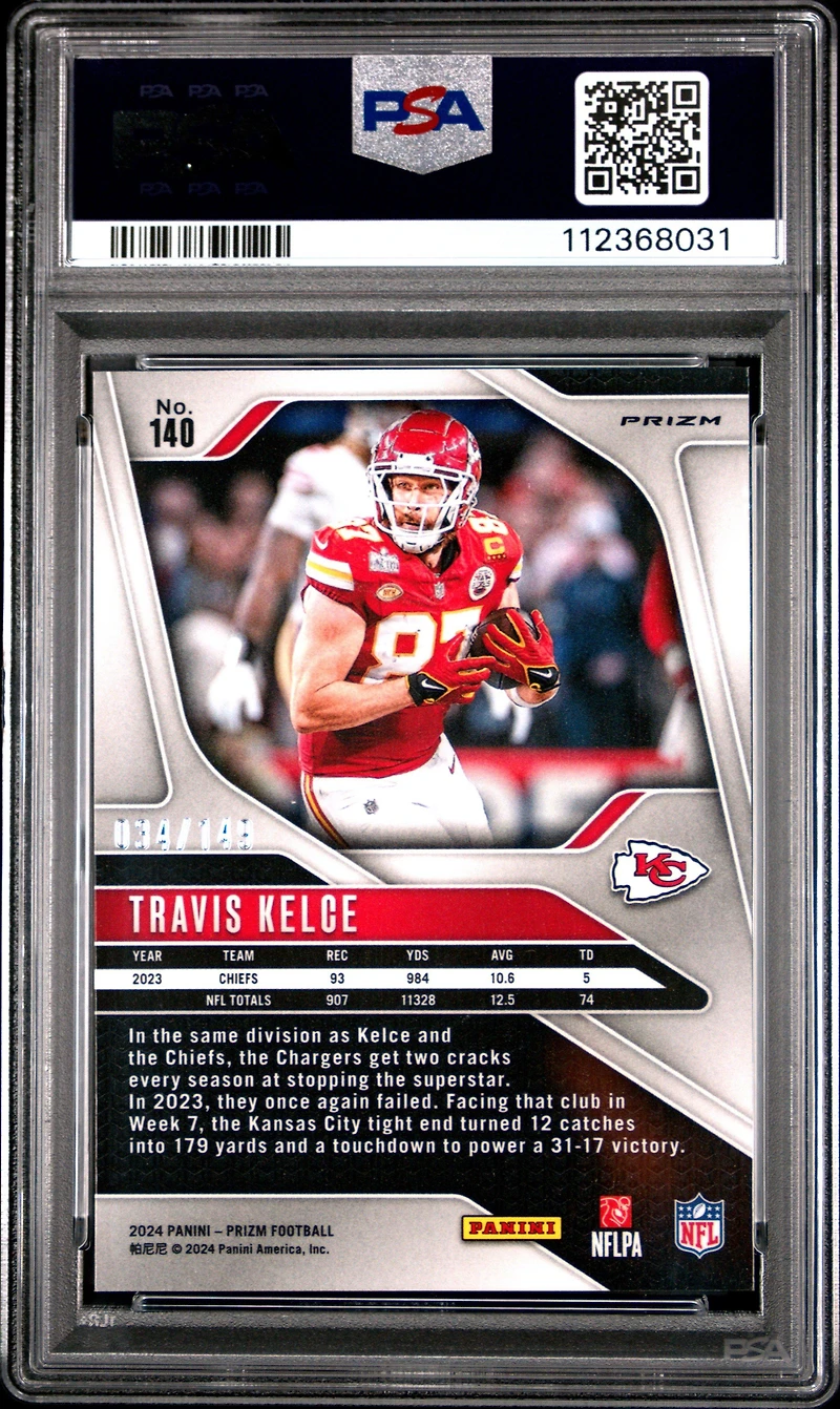 2024 Panini Prizm 140 Travis Kelce Red Wave PSA 10