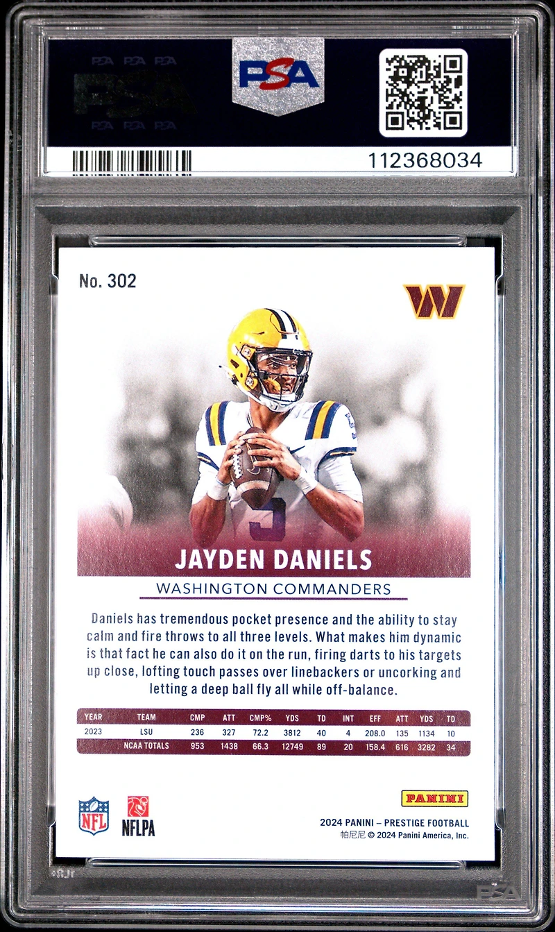 2024 Panini Prestige 302 Jayden Daniels Sunburst Xtra Points PSA 9