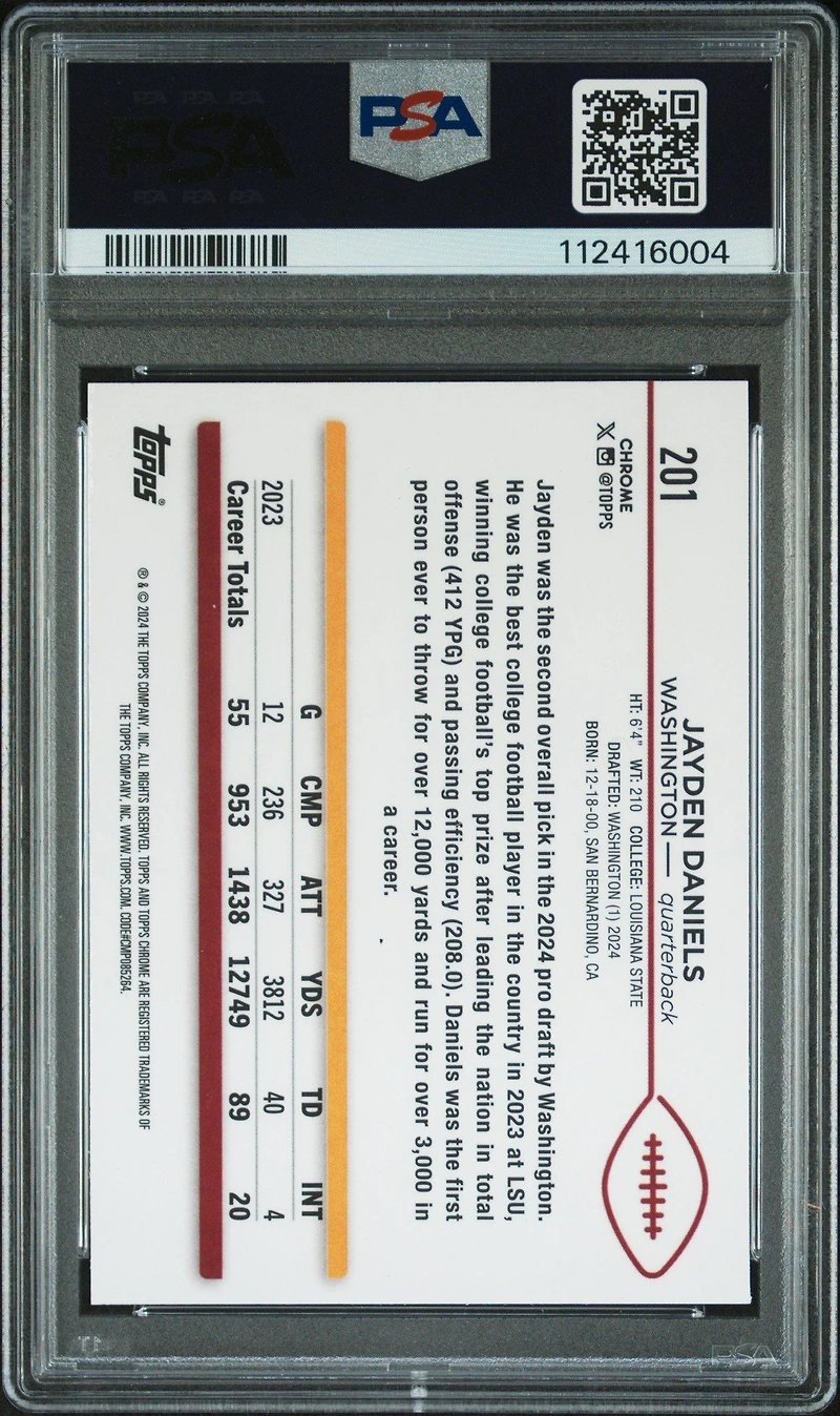 2024 Topps Chrome 201 Jayden Daniels X-fractor PSA 9