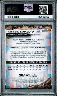 2024 Topps Finest 250 Yoshinobu Yamamoto Sky Blue Refractor PSA 10