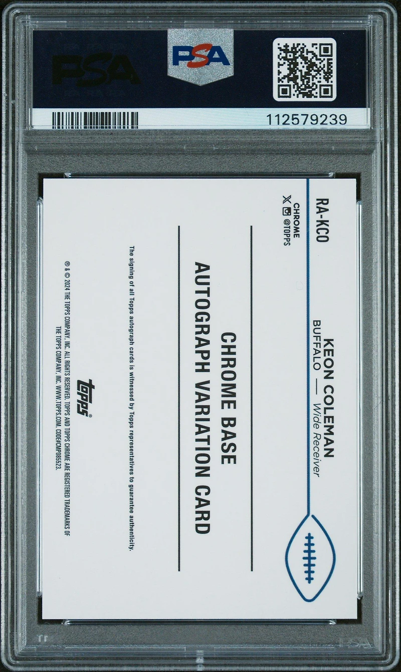 2024 Topps Chrome Rookie Autographs Variations Rakco Keon Coleman PSA 10