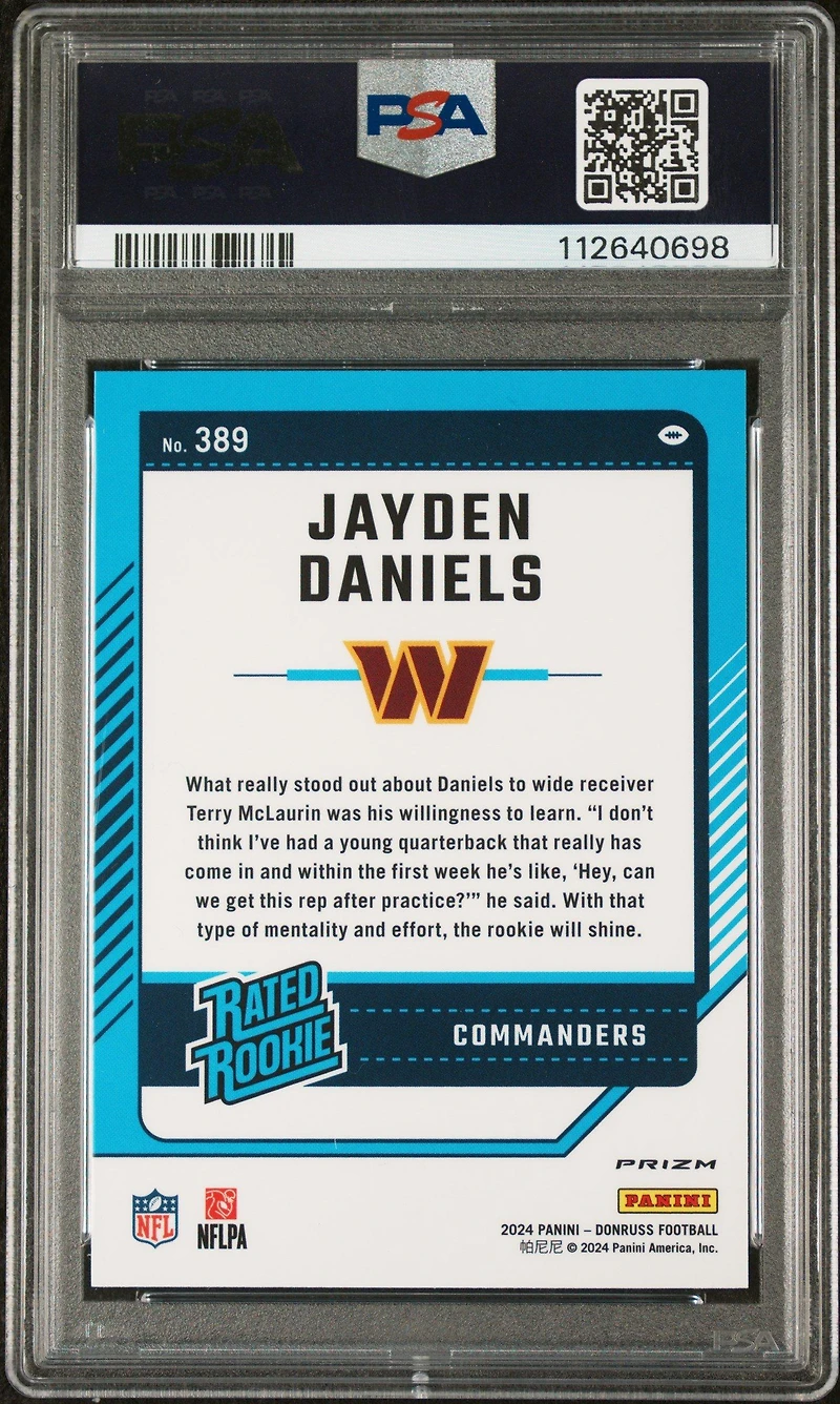 2024 Panini Donruss 389 Jayden Daniels Optic Preview-blue Scope PSA 9