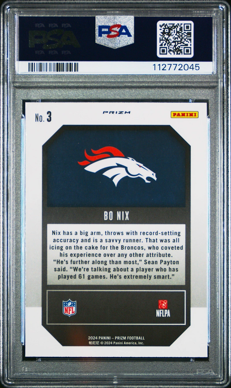 2024 Panini Prizm Emergent 3 Bo Nix Green Prizm PSA 10