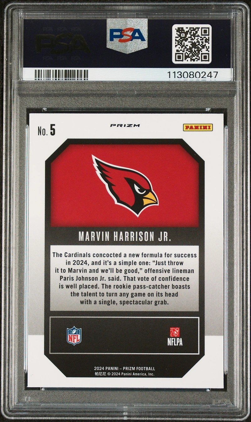 2024 Panini Prizm Emergent 5 Marvin Harrison Jr. Green Prizm PSA 10