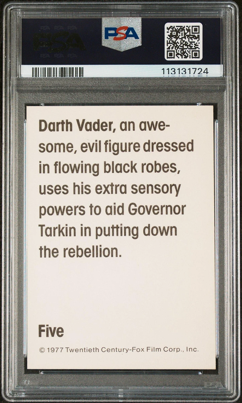 1977 Star Wars Wonder Bread 5 Darth Vader PSA 9