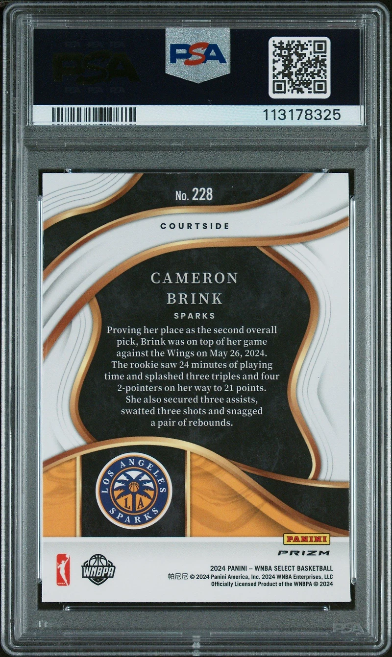 2024 Panini Select Wnba 228 Cameron Brink Pink Ice PSA 10