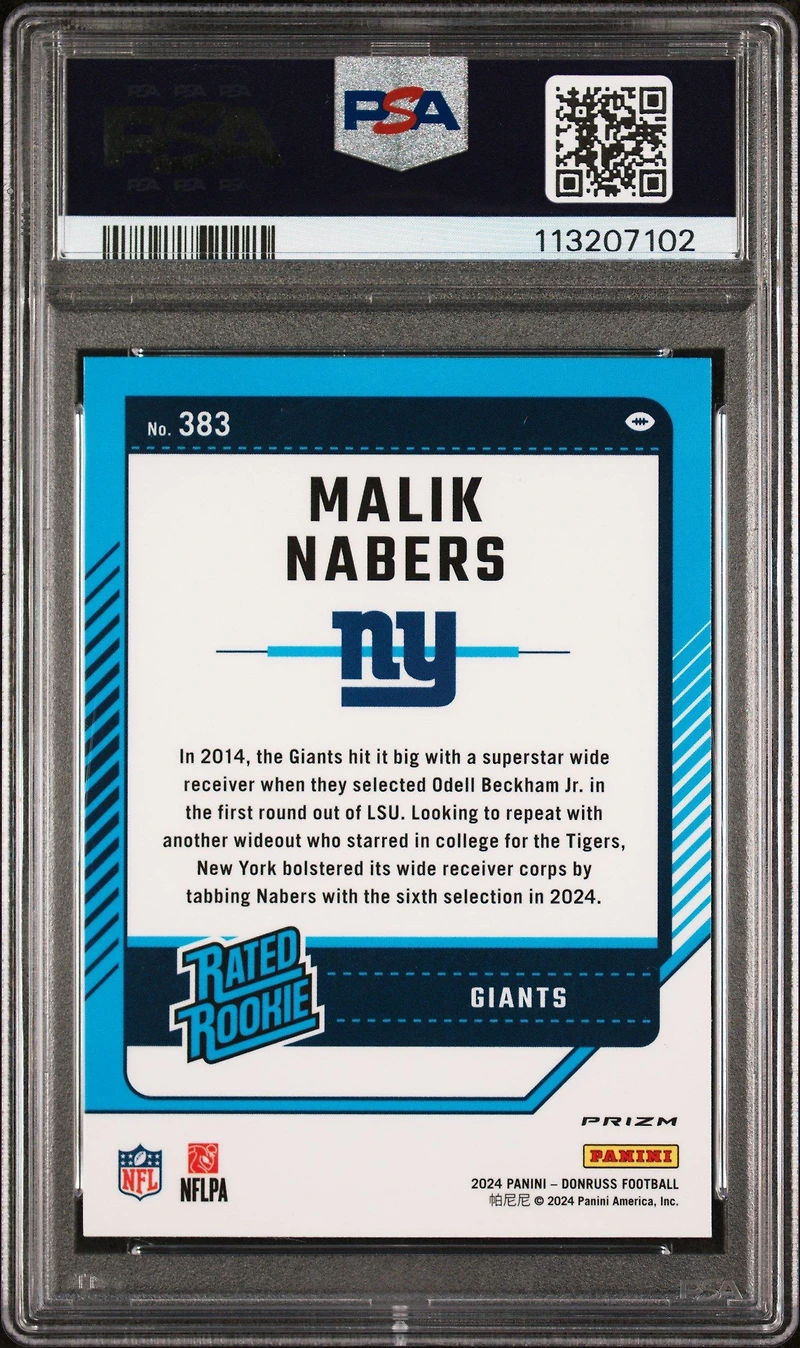 2024 Panini Donruss 383 Malik Nabers Optic Preview-pink PSA 10