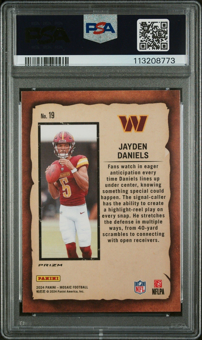 2024 Panini Mosaic Notoriety 19 Jayden Daniels Green PSA 10