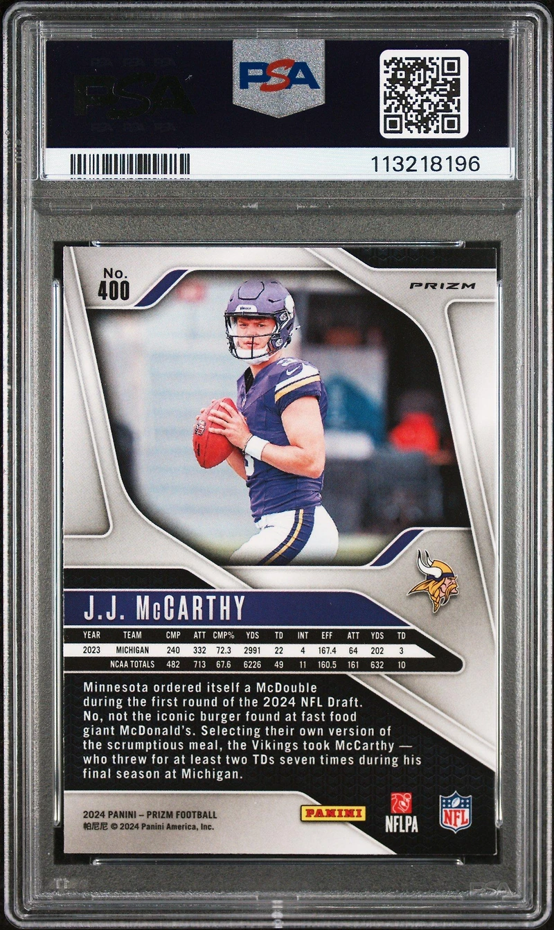 2024 Panini Prizm 400 Jj Mccarthy Red/white/blue Prizm PSA 9