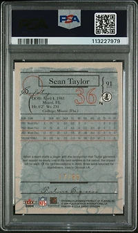 2004 Fleer Sweet Sigs 91 Sean Taylor Gold PSA 10