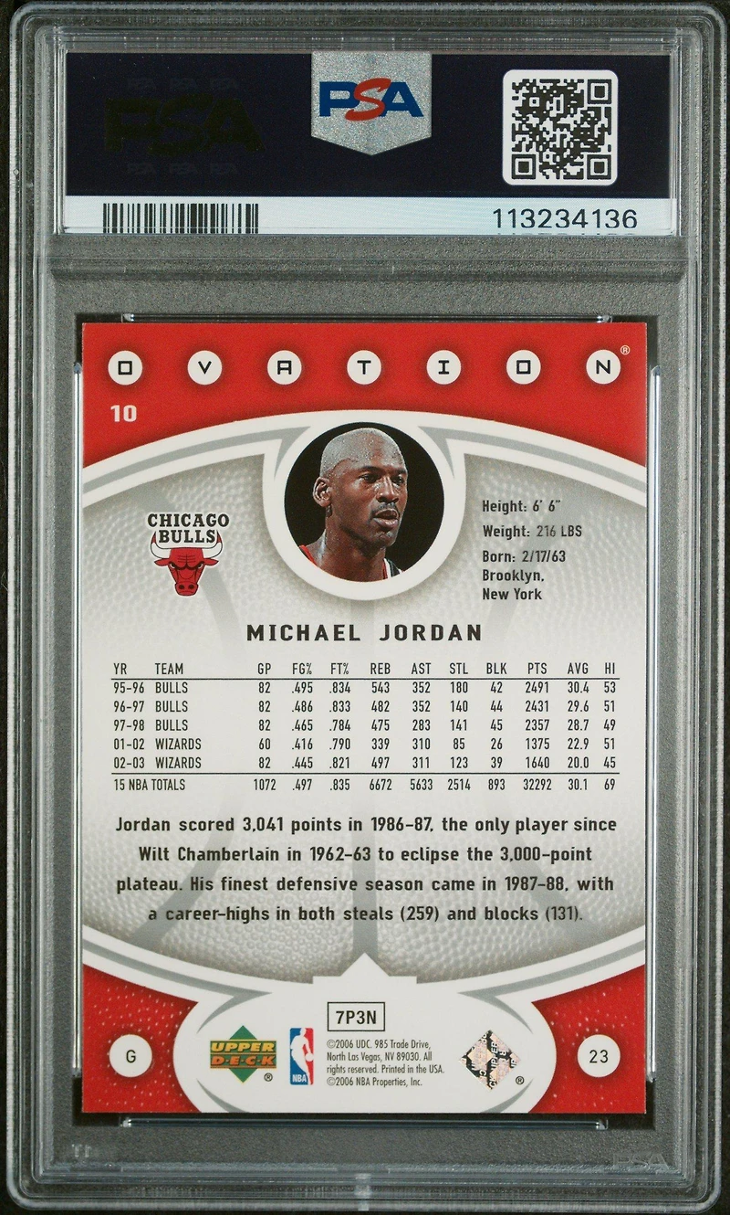 2006 Upper Deck Ovation 10 Michael Jordan PSA 10