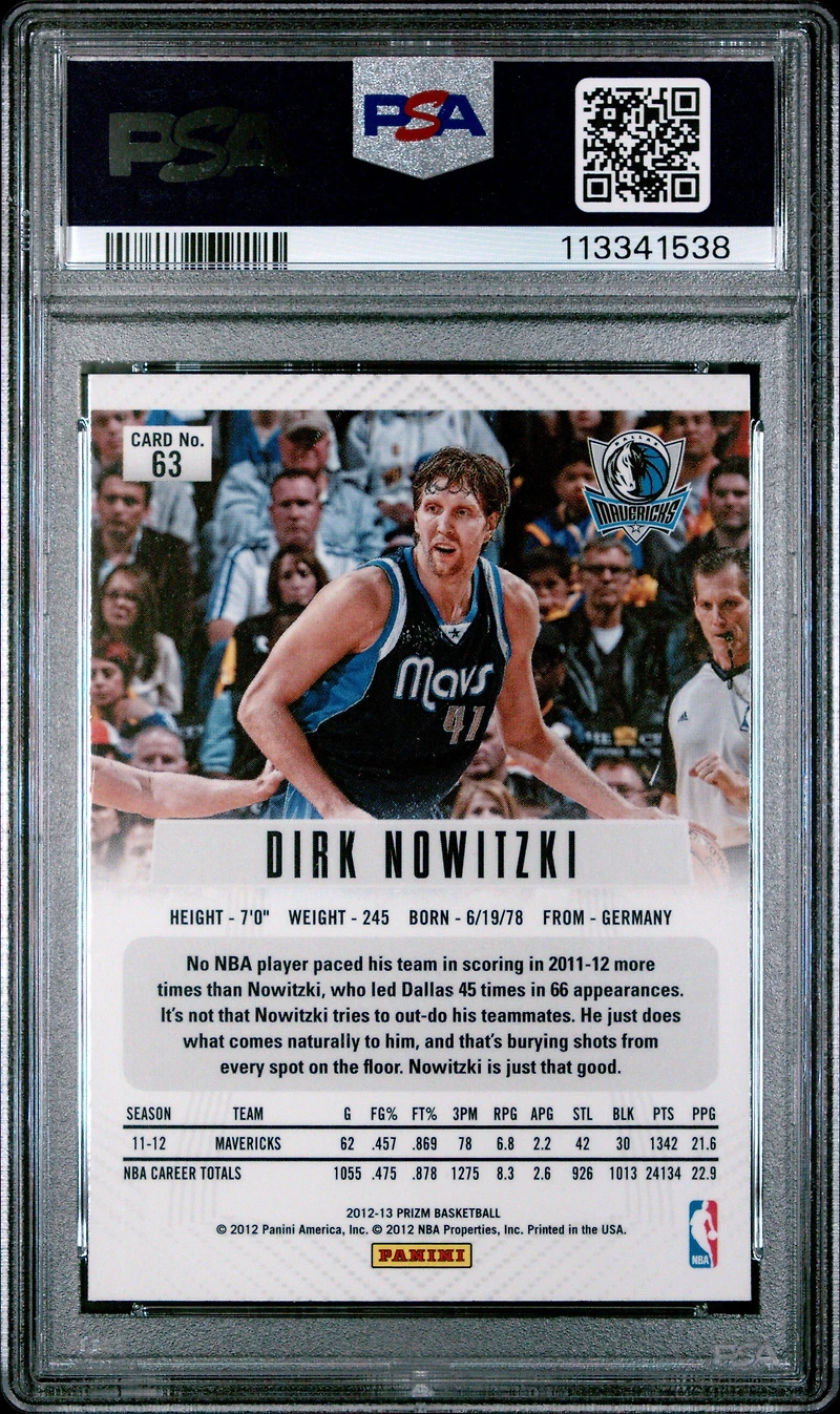 2012 Panini Prizm 63 Dirk Nowitzki PSA 10