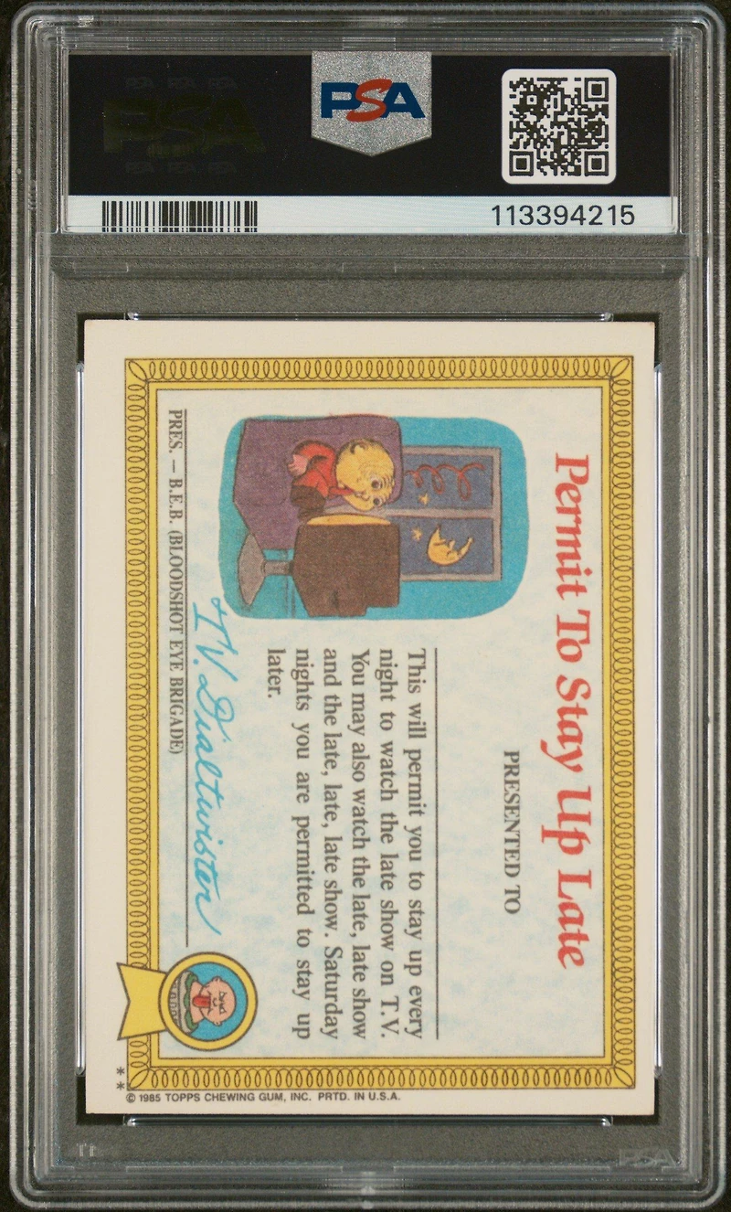 1985 Garbage Pail Kids Stickers 1b Evil Eddie PSA 8