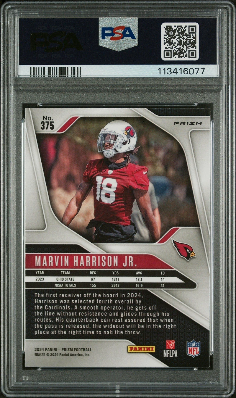 2024 Panini Prizm 375 Marvin Harrison Jr. Black & White Checker PSA 9