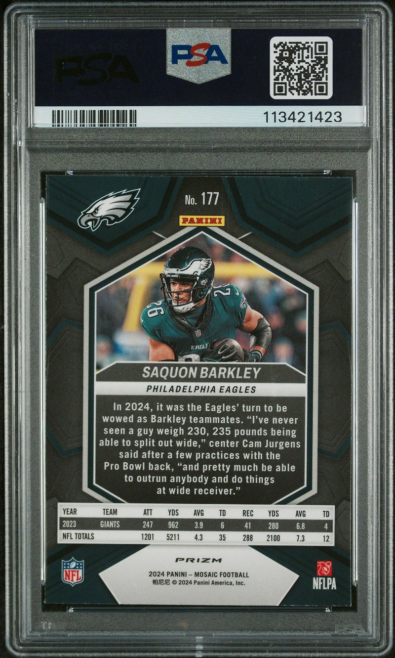 2024 Panini Mosaic 177 Saquon Barkley Green PSA 10
