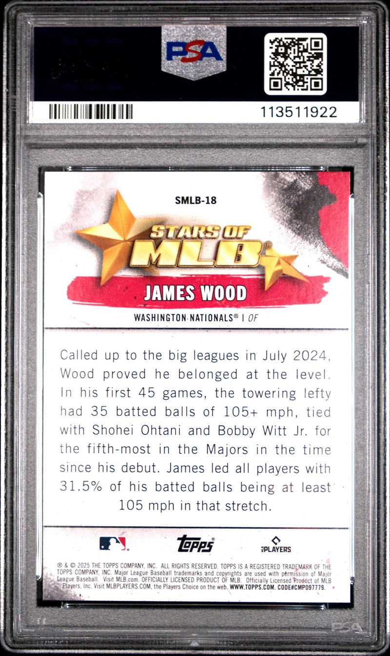 2025 Topps Stars Of Mlb Smlb18 James Wood PSA 10