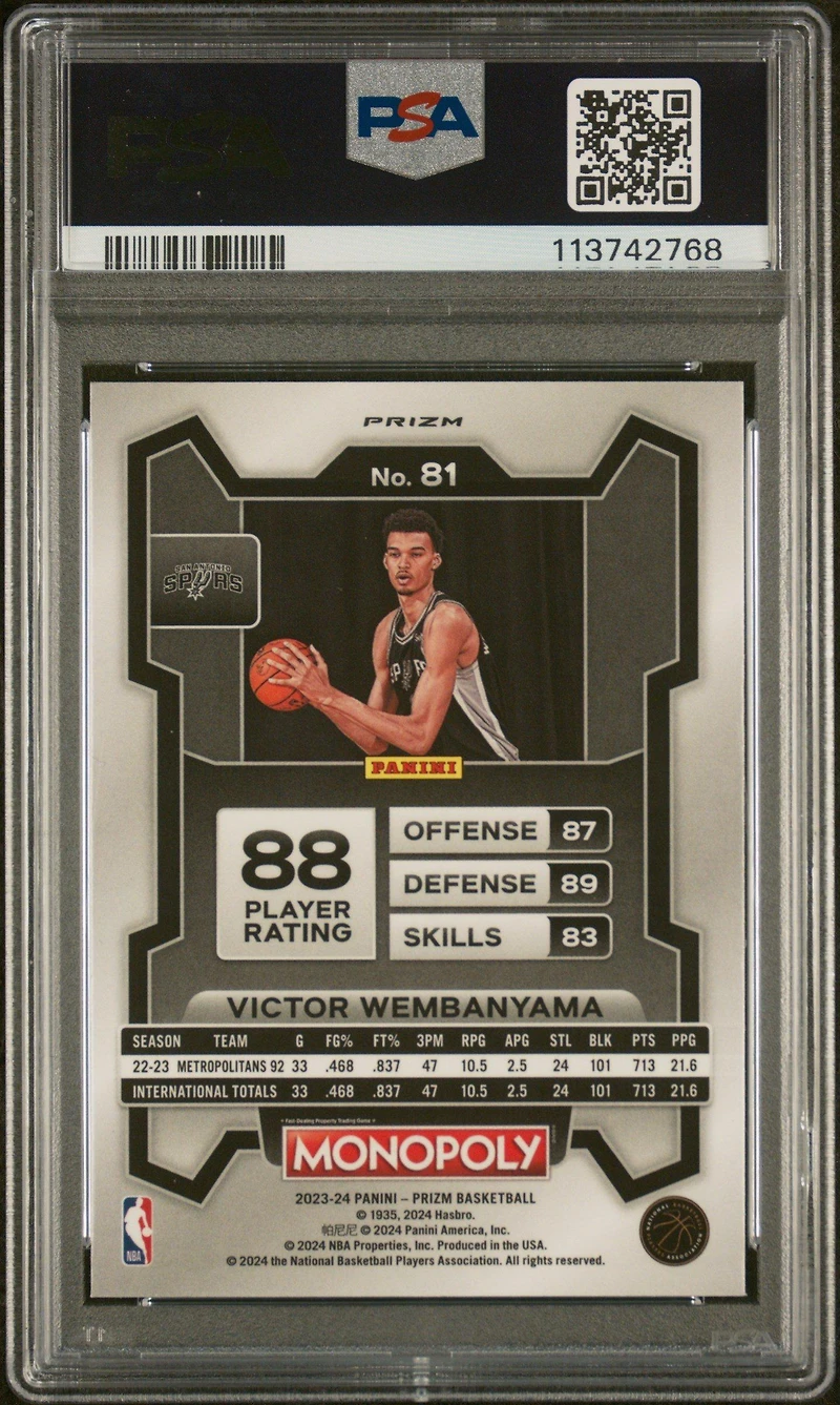 2023 Panini Prizm Monopoly 81 Victor Wembanyama PSA