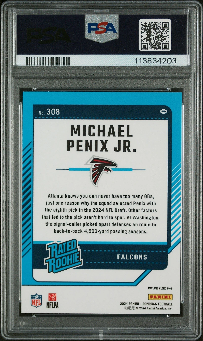 2024 Panini Donruss 308 Michael Penix Jr. Optic Preview-red Wave PSA 10