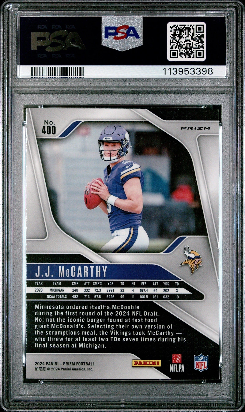 2024 Panini Prizm 400 Jj Mccarthy Silver Prizm PSA