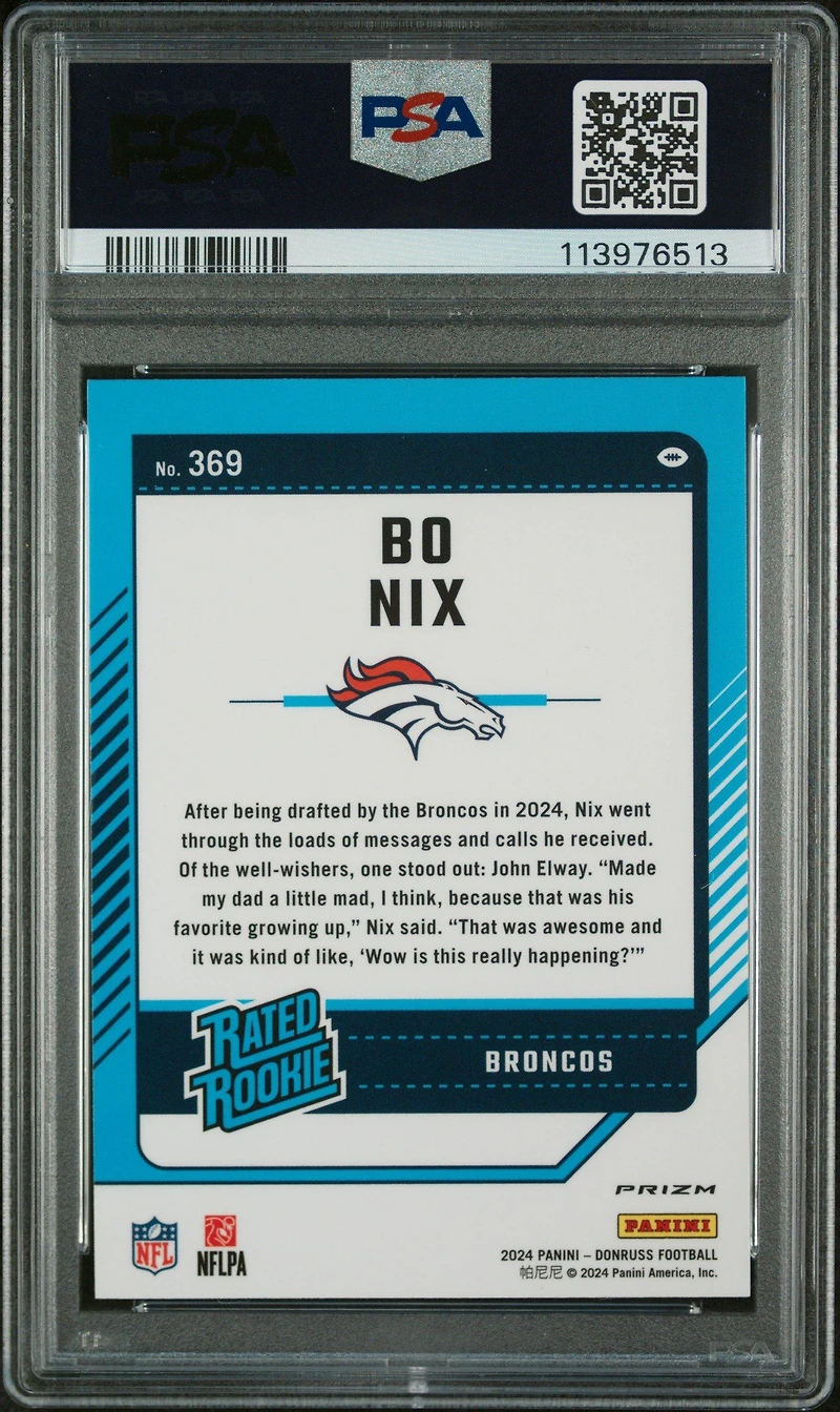 2024 Panini Donruss 369 Bo Nix Optic Preview-red Wave PSA