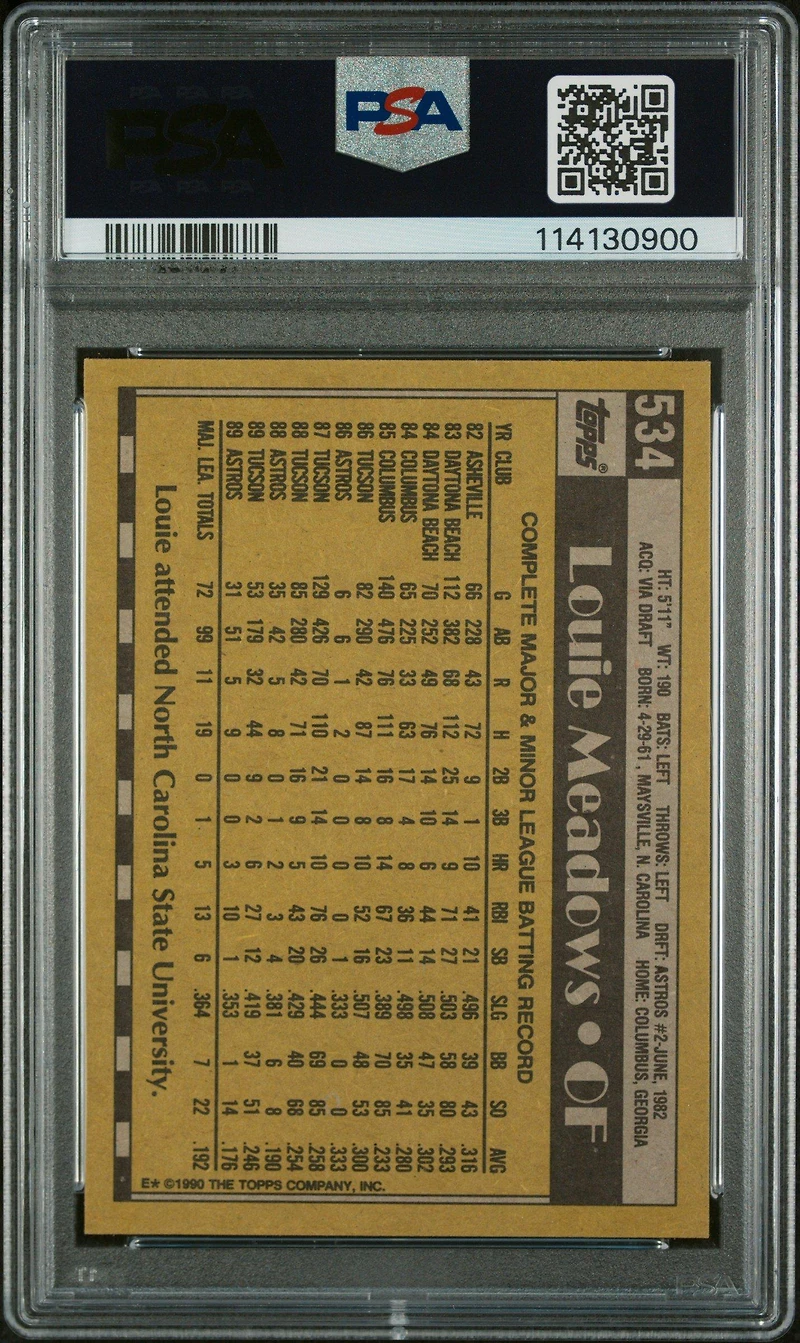 1990 Topps 534 Louie Meadows PSA 10