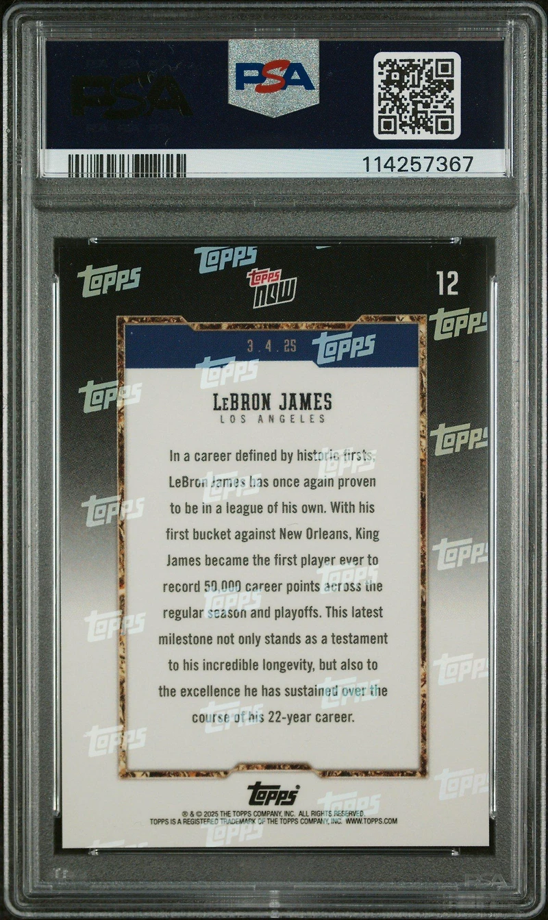 2024 Topps Now 12 Lebron James PSA 10