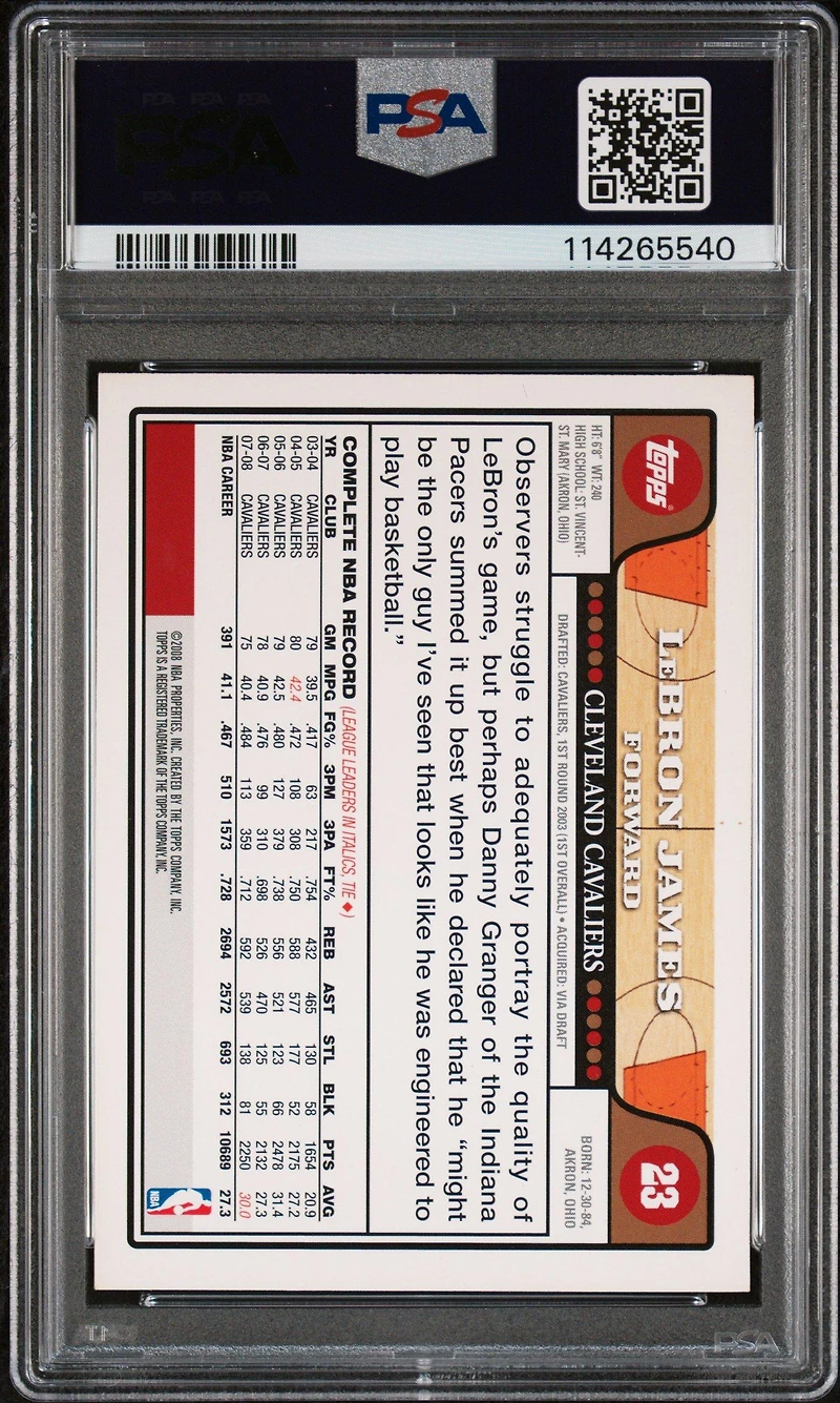 2008 Topps 23 Lebron James PSA 9