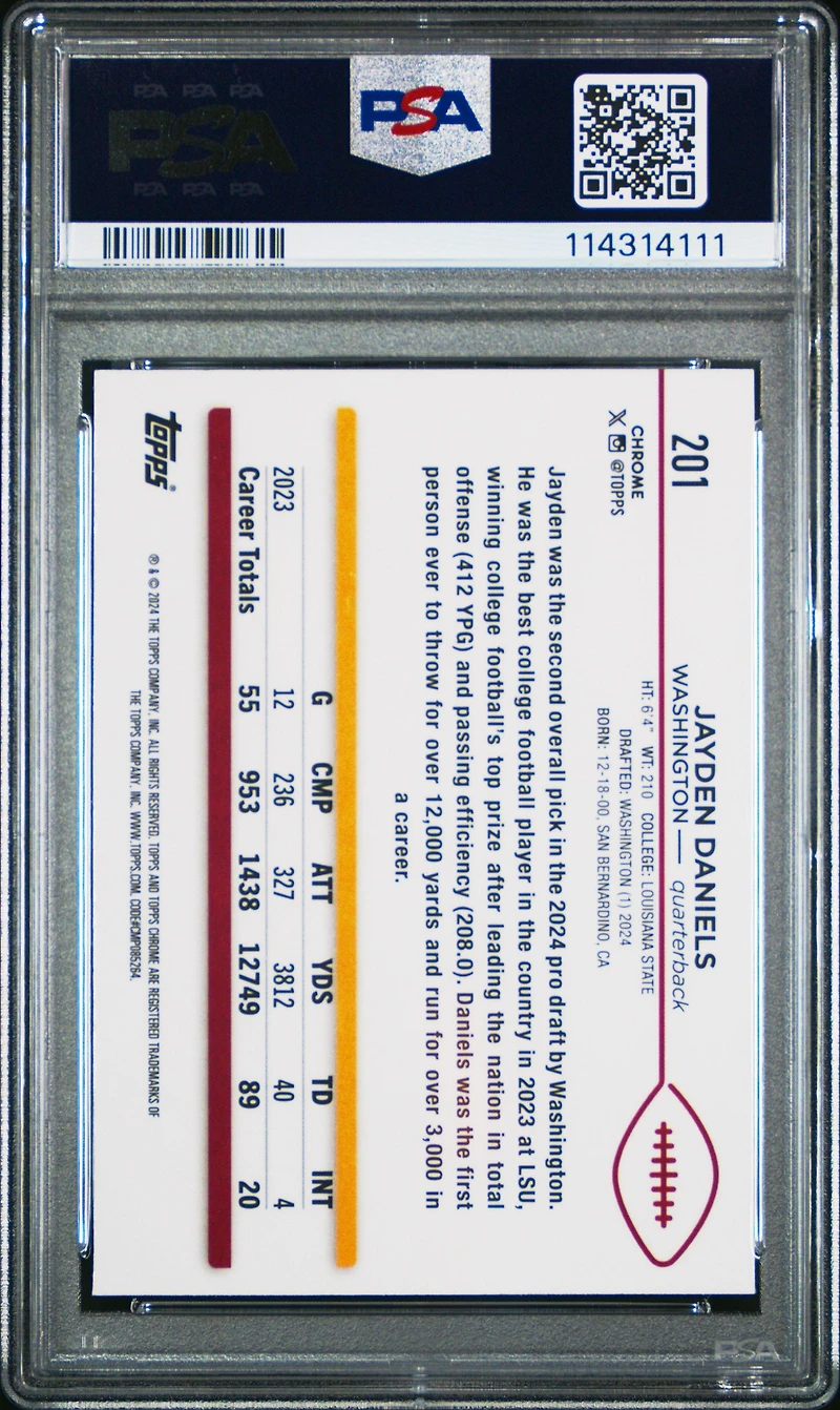 2024 Topps Chrome 201 Jayden Daniels Negative Refractor PSA 8