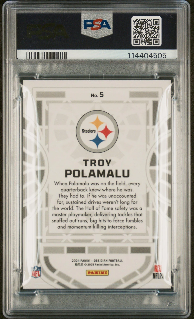 2024 Panini Obsidian Black Stained Glass 5 Troy Polamalu PSA 10