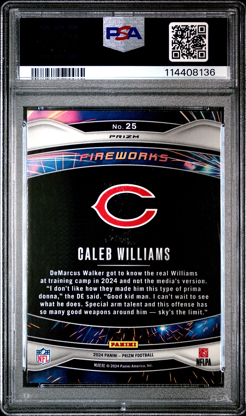 2024 Panini Prizm Fireworks 25 Caleb Williams Green Ice PSA 10