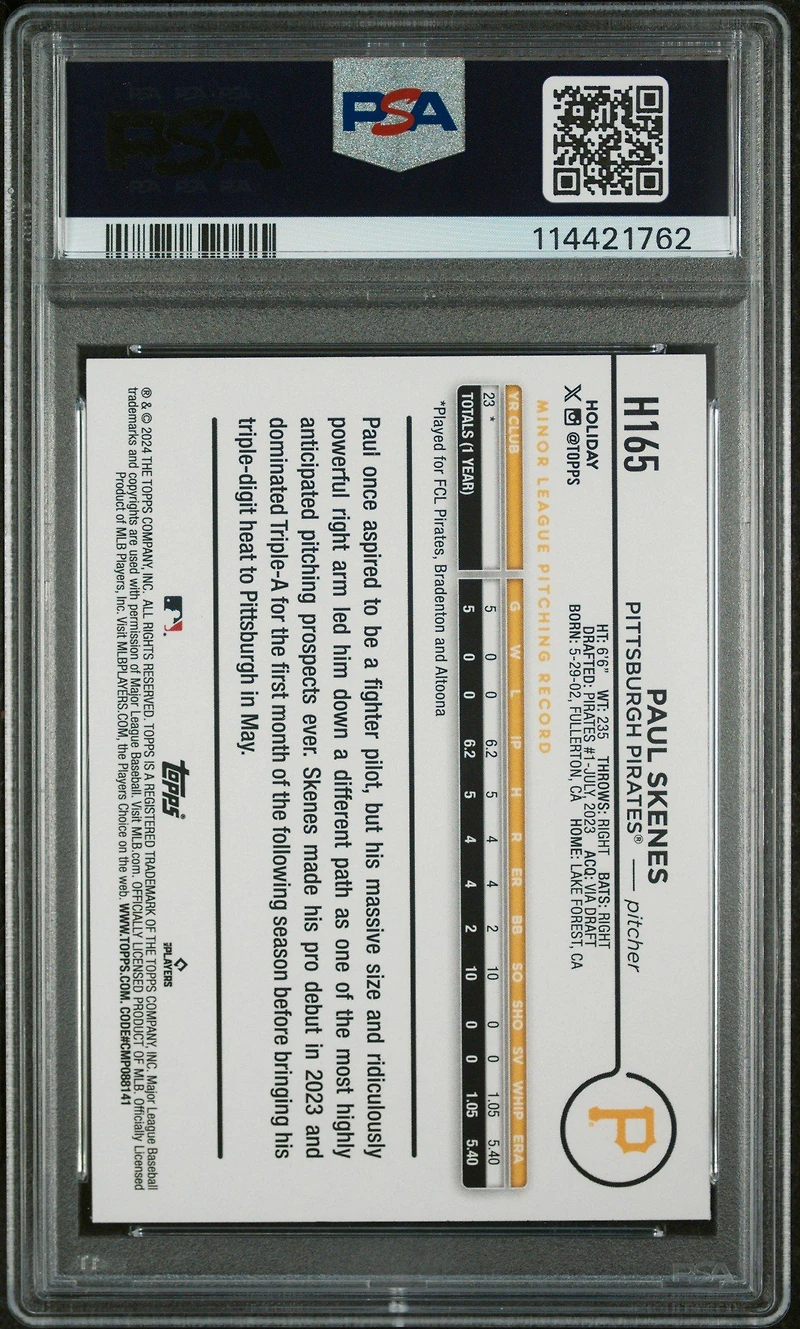 2024 Topps Holiday H165 Paul Skenes PSA 10