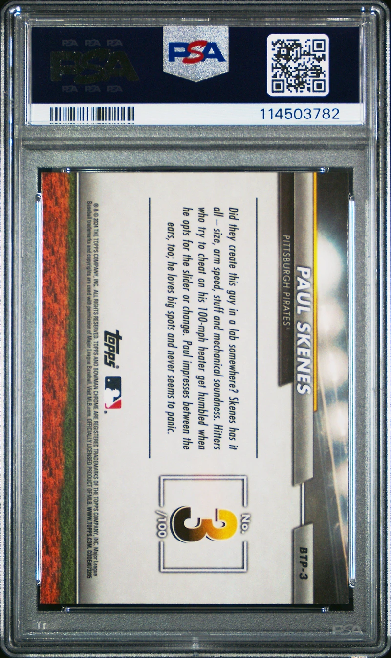 2024 Bowman Bowman Scouts' Top 100 Btp3 Paul Skenes PSA 10