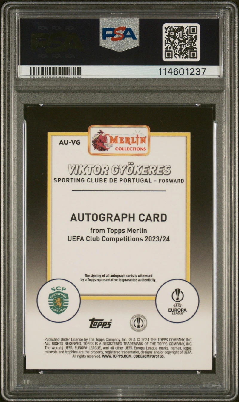 2023-24 Topps Merlin Uefa Club Competitions Autographs Auvg Viktor Gyokeres PSA 9