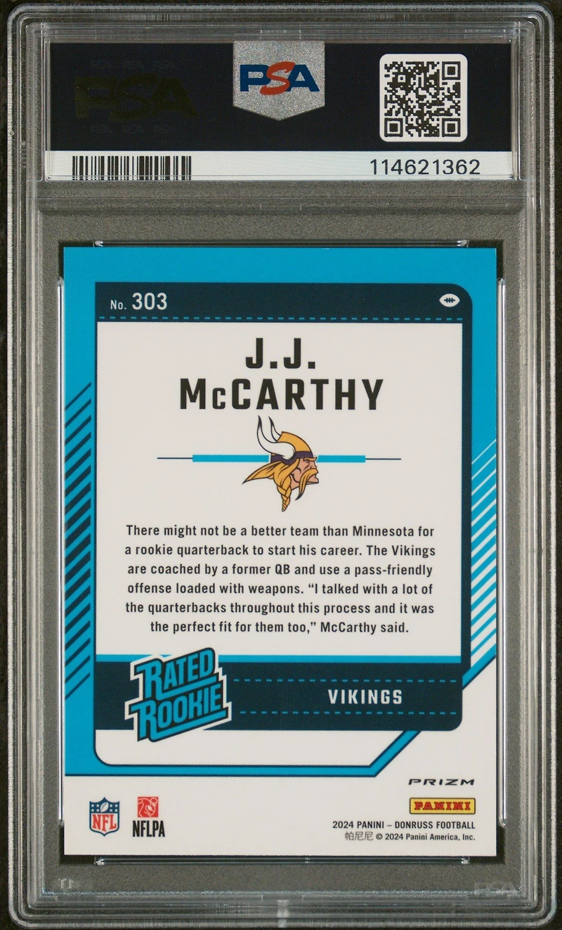 2024 Panini Donruss 303 Jj Mccarthy Optic Preview-football Emoji PSA 9