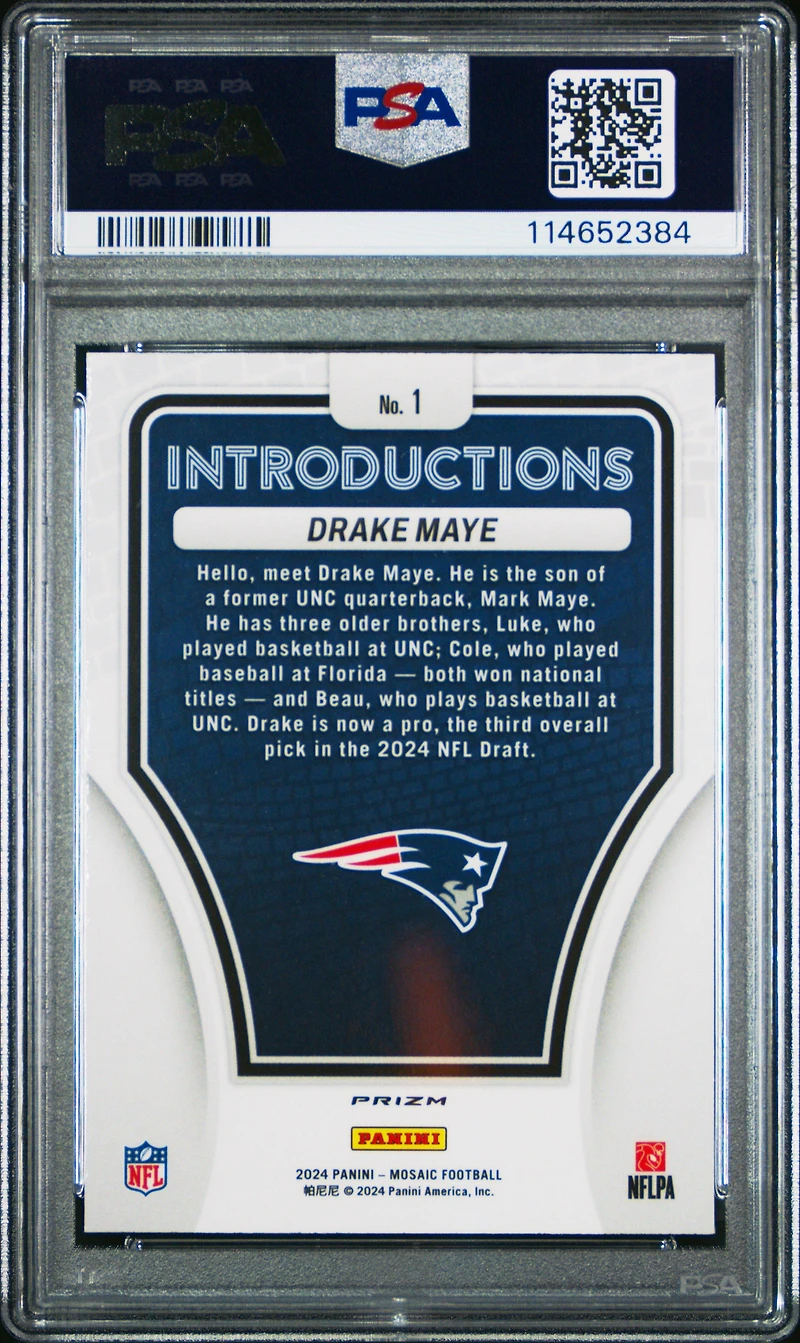 2024 Panini Mosaic Introductions 1 Drake Maye Silver No Huddle PSA 10
